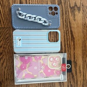 Gray, Light Blue & Pink Decorative iPhone Cases - Set of 3 iPhone 14 Pro Max cas